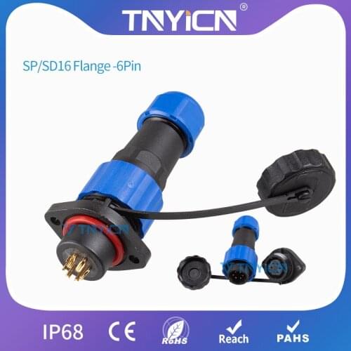 Waterproof Connector IP68 SP/SD16 Flange-6Pin Electrical Wire Connector Male&Female Set Plugs and Sockets Panel Mount Led Jack