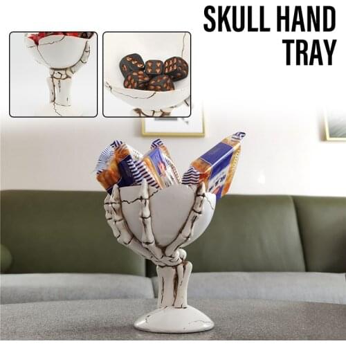 Skull Hand Tray Storage Box Snack Organizer Ornaments Skeleton Resin Statue Home Bar Decoration Craft Gift C1