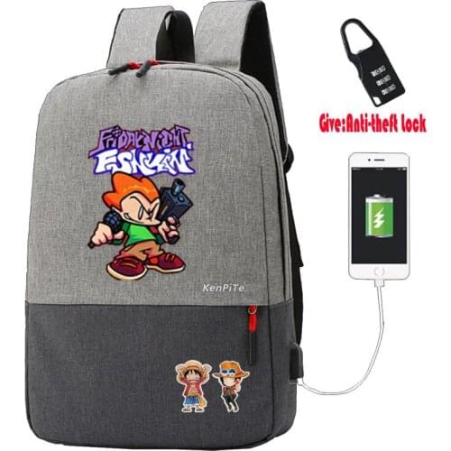 Anime Friday Night Funkin backpack Men Women Travel Laptop Shoulder Bag teenagers School bookbag with Anti-theft USB Charging