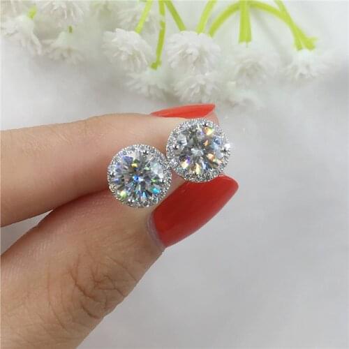Classic 4 Prong Round Stone Earrings White Zircon Stud Earrings For Women Wedding Jewelry Rose Gold Silver Color Crystal Earring