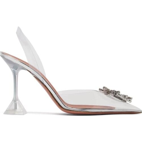 Slippers For Womens Outer Wear 2021 Summer New Style Baotou Pointed High Heel Tiletto Sexy Transparent Rhinestone Buckle Shoes