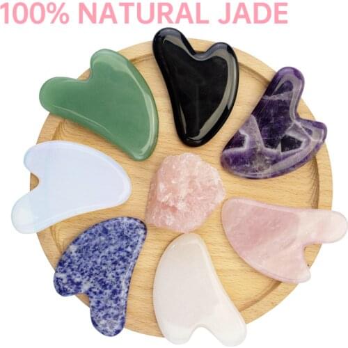 Natural Jade Gua Sha Scraper Board Massage Rose Quartz Jade Guasha Stone For Chin Neck Face Lifting Wrinkle Remover Beauty Care