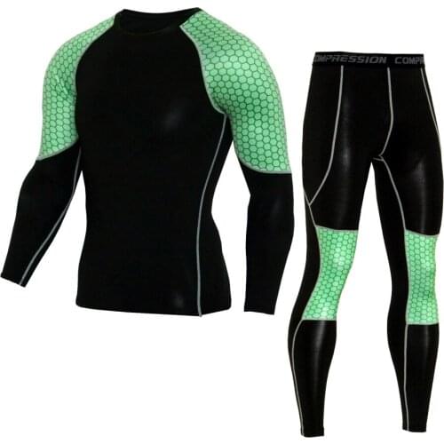 Sports Suit Mens New Quick-Drying Breathable Moisture Absorption Running Fitness Clothes Long Sleeve Tight Two-Piece Set