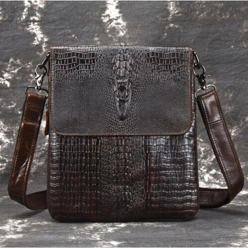 Genuine leather men shoulder bag crossbody bags for men high quality Cowhide Crocodile Pattern Vintage Casual messenger bag