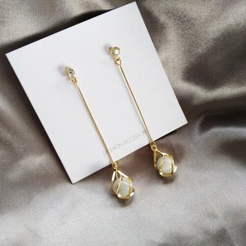 S925 needle Dangle Earrings Simply Thin Single Golden Stick With Round Bead Long Drop Earrings For Women Jewelry Gilr Gifts
