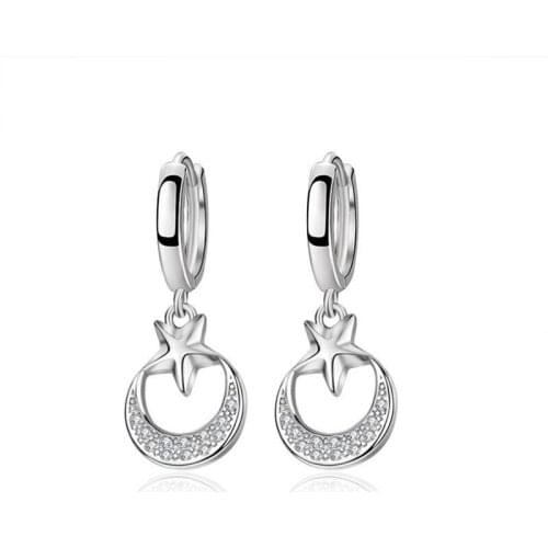 Fashion Crystal Moon Star Design Earring For Women Jewelry Trendy Silver Plated Drop Earring Women Wedding Accessorie Female