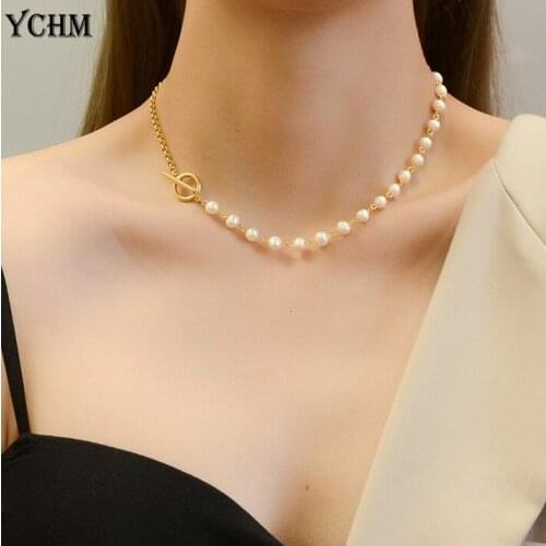 Natural Freshwater Irregular Pearl Choker Necklace for Women Stainless Steel Toggle Choker Pearl Necklace Luxury Jewelry YCHM