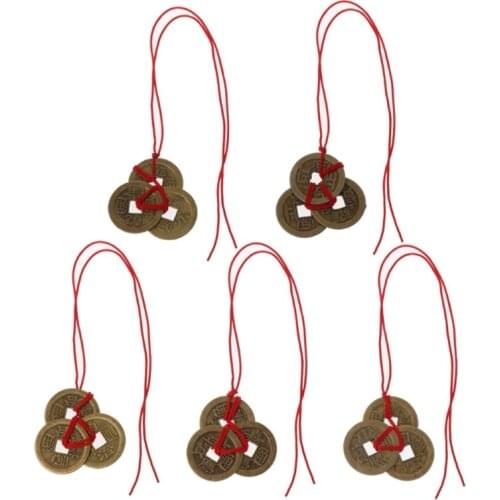 10Pcs Chinese Fortune Coins Feng Shui Coins I-Ching Coins Kit Traditional Coins with Red String for Wealth and Success
