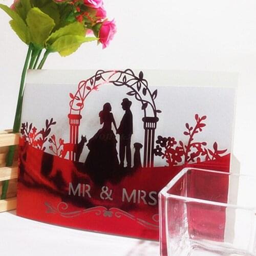 10Pcs Laser Cut MR&MRS Wedding Party Invitation Card Wedding Invitation Delicate Carved Pattern With Blank Inner Page white 7Z