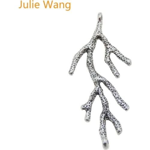 Julie Wang 10PCS Tree Branch Shape Charms Antique Silver Color Connector Pendant Handmade Hanging Jewelry Making Accessory