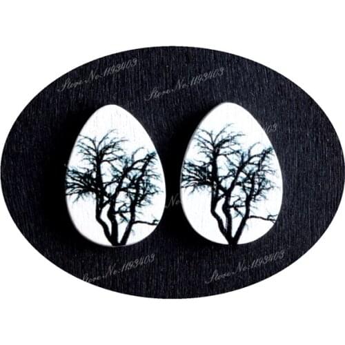 13x18mm Tree Tear Drop Shape Painted Wood Laser Cut Cabochon to make DIY Rings, Earrings, Brooch, Necklace pendant