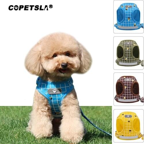 Copetsla 2021 Nylon Plaid Kitten Puppy Reflective Dogs Harness And Leash Set Dogs Vest Harness Leads Pet Clothes For Small Dogs