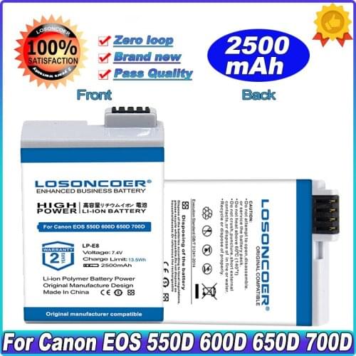 2500mAh New Battery LP-E8 LPE8 Battery For Canon EOS 550D 600D 650D 700D Kiss X4 X5 X6i X7i Rebel T2i T3i T4i T5i DSLR