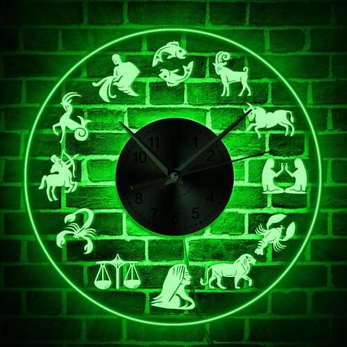 Astrology Zodiac Acrylic Wall Clock With LED illumination Home Decor Wall Watch LED Hanging Lamp Modern Backlight Night Light