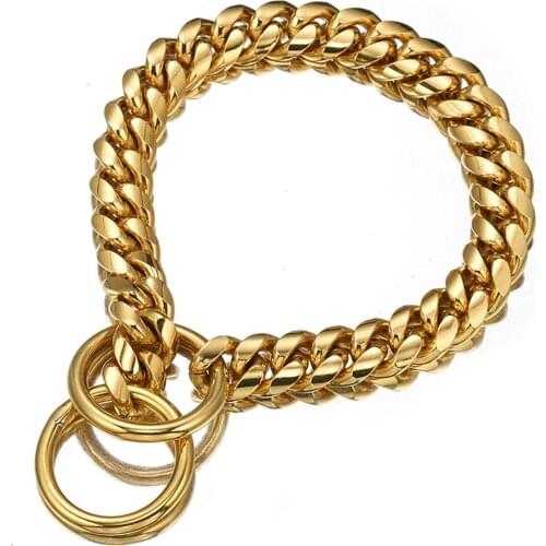 10/12/14/16/18MM Strong Gold Duty Pet Collar Choker Dog Maimi Chain Cuban Curb Link Collar Strong Stainless Steel Metal Chain