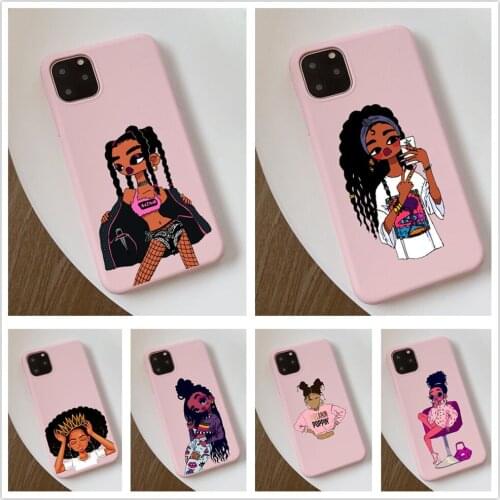 Crown girl Afro Melanin Poppin black girl Phone Cover for iPhone 12pro 11pro max 12mini Xr Xs Max 6S 7 8 PLUS SE pink TPU shll