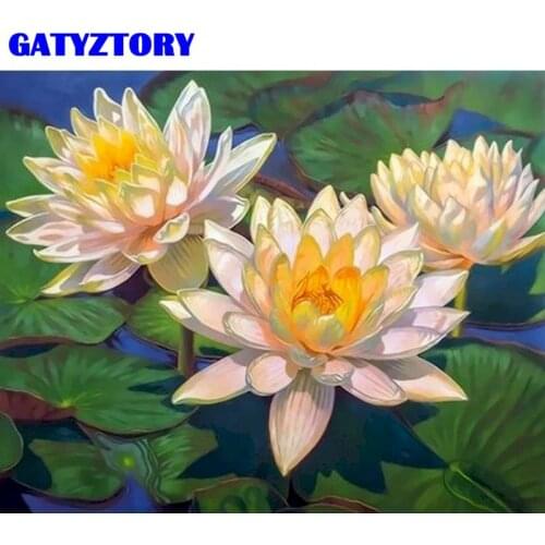 GATYZTORY Picture By Numbers Kits For Adults Children White Lotus Flower Oil Paints Handmade DIY Gift 40x50cm Frame Wall Artwork