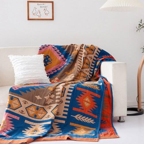 PAPA&MIMA Gauze Cotton Throws Blanket Yarn Dyed Single Full Queen Size Sheets Bedspread