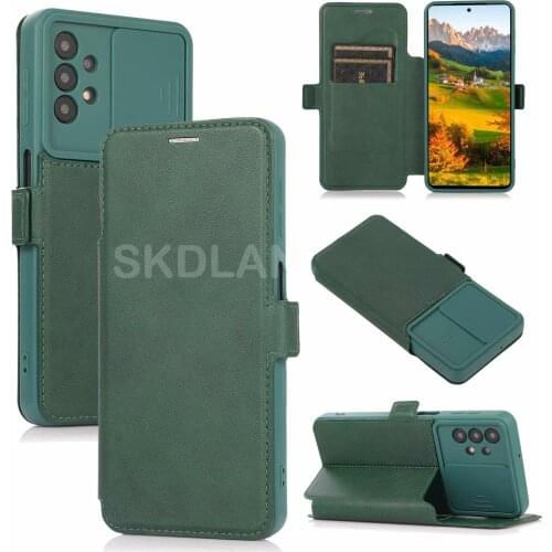 Flip Leather phone case for Samsung s21 s20 Ultra Slide Lens Protection Card Wallet Stand Soft Cover for samsung A32 A52 A72 a71