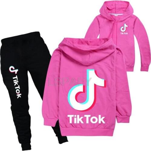 TIK TOK Cartoon Hooded Collar Clothes Long Sleeve Baby Girl Coat Children Clothing Set Outfits Tracksuit