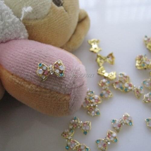 MD-566 10pcs Fancy Rhinestone Gold Bow Deco Metal Charms Metal Deco Charms Nail Art