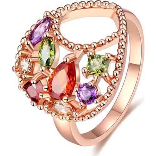 Fashion Colorful Crystal Rings For Women Shiny Cubic Zirconia Rose Gold Ring Wedding Engagement Jewelry Gift Anillos Mujer