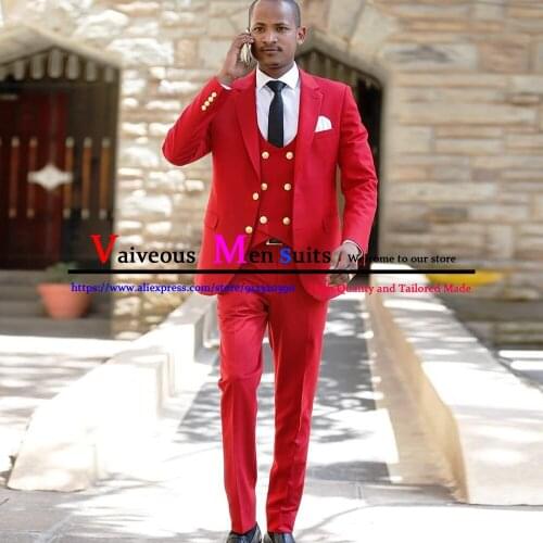 Fashion Mens Red Notched Lapel Wedding Suits Evening Party Prom Bridegroom Custom Made Slim Fit Casual 3 Pieces Best Man Tuxedo