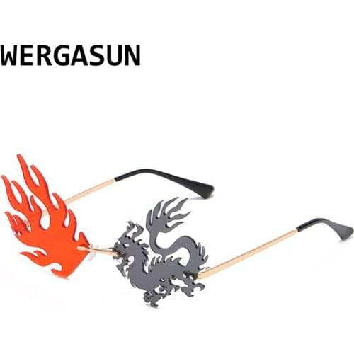 WERGASUN Fashion Rimless Dragon Phoenix Sunglasses Brand design For Party Women Men Unique Frameless Sun Glasses Cool Shades