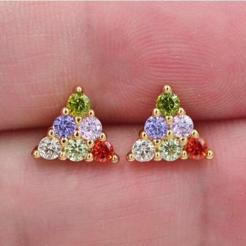 Fashion Jewelry Gold Color Rainbow Zircon CZ Triangle Stud Earrings for Women