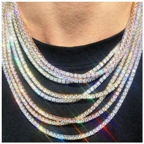 Hip Hop 5MM 2pcs Mens Iced Out Tennis Chain Necklaces 1 Row Rhinestone Choker Bling Crystal Necklace For Men Jewelry