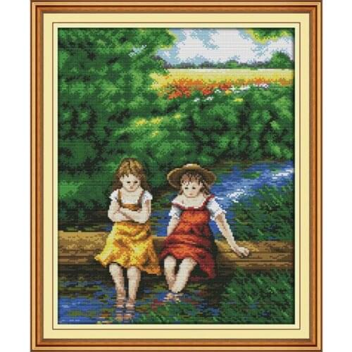 Childhood Friend Counted Cross Stitch Kits Printed Fabric 14ct 11ct DIY Needlework Sets 11ct Counted Cross Canvas Embroidery Kit