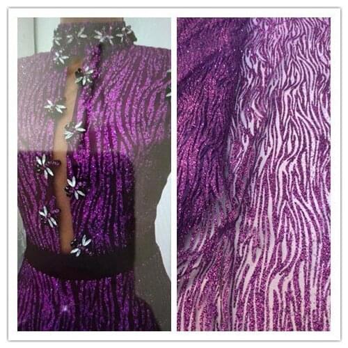 Nigerian Tulle Lace Fabric with glued glitter L-91621 newest design French glitter Lace Fabrics