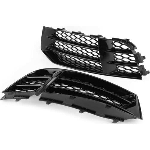 Front Bumper Grille Pair Glossy Black Honeycombs Mesh Fog Light Grilles Grills Cover Fit for Audi RS5 B8.5 2013-2016