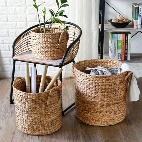 Natural hand woven woven seaweed belly storage basket flower pot folding basket weaving hamper basket fruit basket WY418