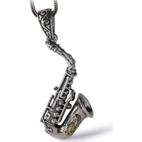 Real silver Saxophone Musical Creative Pendant S925 Sterling Silver Fashion custom music symbol jewelry silver Necklace Pendant