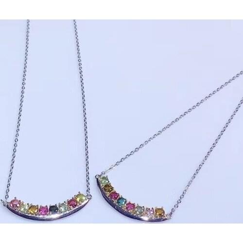 Natural multicolor tourmaline Necklace natural gemstone Pendant Necklace S925 silver trendy smiling face ship women gift Jewelry