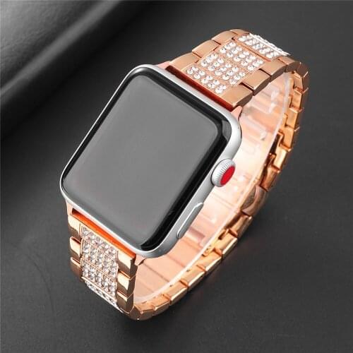 For iWatch 38/42mm 40/44mm Steel Fashion Bracelet Belt Girls/Women Diamond Bling Strap for Apple Watch Band Series SE/6/5/4/3/2