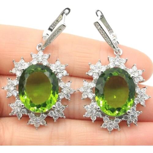 45x27mm Luxury 18x15mm Created 15.5g Green Peridot CZ Womans Wedding Silver Earrings