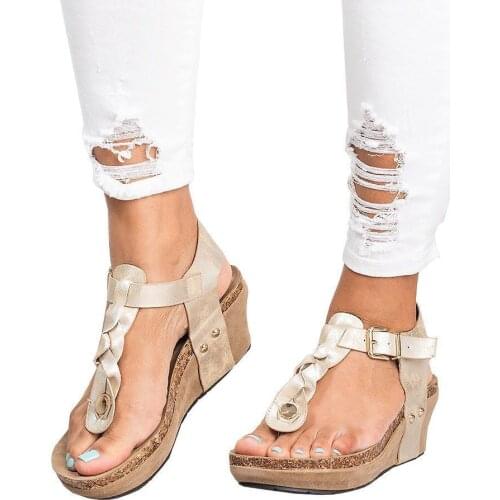 Vintage Women Summer Wedge Beach Sandals Comfortable Fashion Buckle Open Toe Low Heel Shoes 2021 New Outdoor Sandal Female