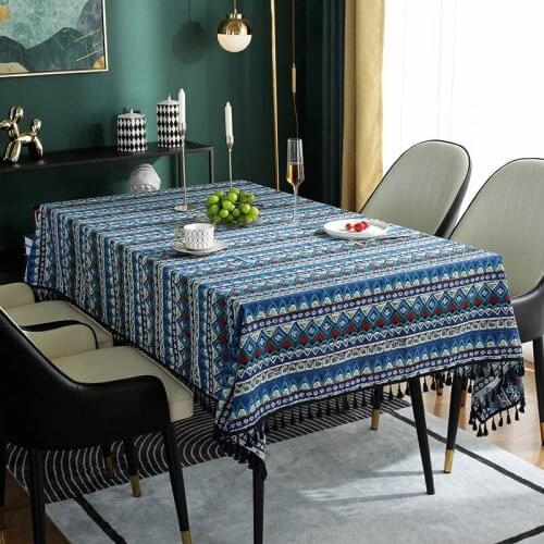 Bohemian Tablecloth Table Rectangular Cotton Linen Tablecloth Stripe Table Cover Home Kitchen Banquet Wedding Dining Table Cloth