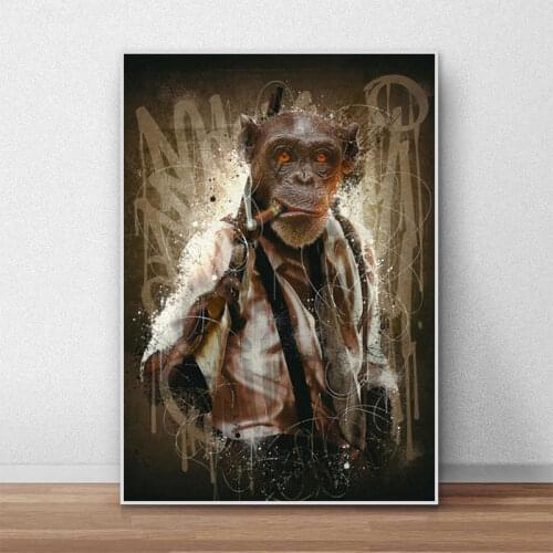 Modern Wall Art Decor Graffiti Monkey Canvas Painting Cuadros Smoking Monkey Poster Prints Animal Wall Pictures for Living Room
