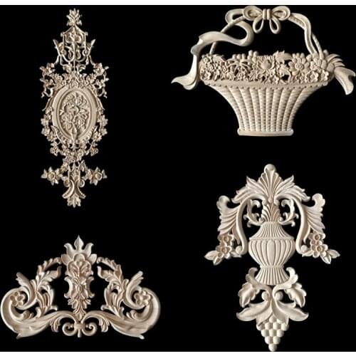 Vintage Floral Carved Wood Carved Corner Applique Wall Door Cabinet Furniture Decorative Figurines Wood Appliques for Furniture