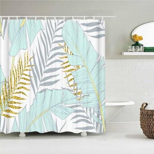 Waterproof Shower Curtain Fresh Plant leaves Polyester Fabric 3D Printing leaf Bathroom Curtains for Bathroom Decor with Hooks