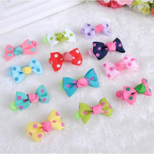 6Pcs/lot Small Mini Bow Hairgrips Sweet Girls Solid Dot/ Stripe Printing Whole Wrapped Safety Hair Clips Kids Hairpins