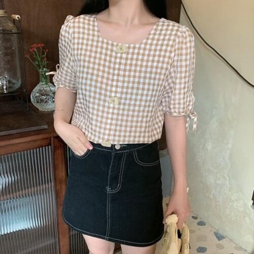 Polyester fiber party led lattice joker hubble-bubble sleeve of cultivate ones morality short sleeve shirt jacket female studen