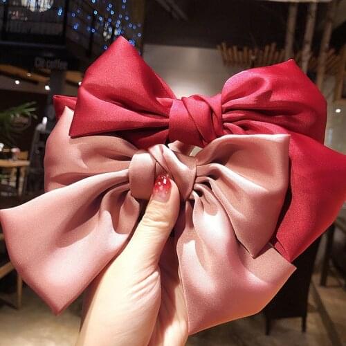 2020 New Korean Simple Sweet Cute Pure Color Satin Big Bow Trendy Hairpin for Women Fashion Hair Accessories