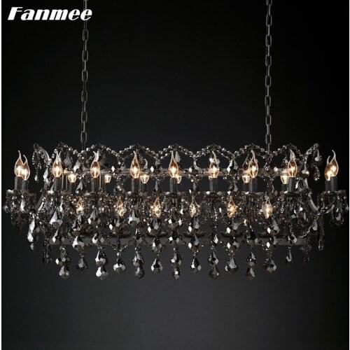 Traditional Rustic Metal Chandelier Light LED Clear Crystal Rectangular Vintage Hanging Lamp Art Deco Living Room Kitchen Island