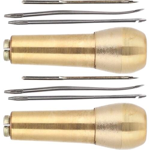 Sharpeners 2 Set Copper Handle Sewing Awl Taper Leather Shoe Repair Tool Leather Craft Needle Kit