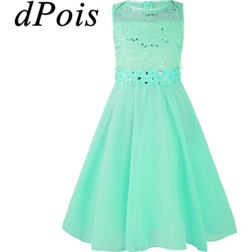 2021 Kids Girls Sequined Lace Chiffon Flower Girl Dress Princess Girls Pageant Wedding Birthday Party Costume Ballet Dress