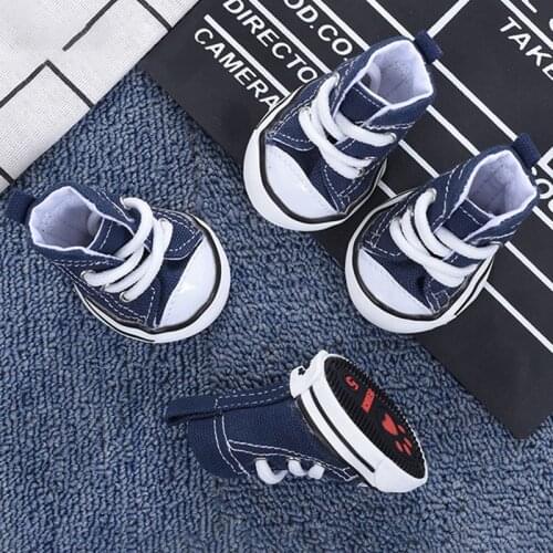 4 Pcs/lot Anti-skidding Denim Canvas Dog Shoes Pet Shoes Waterproof Shoes Sneakers Breathable Booties For Dog Sock Pet Supplies